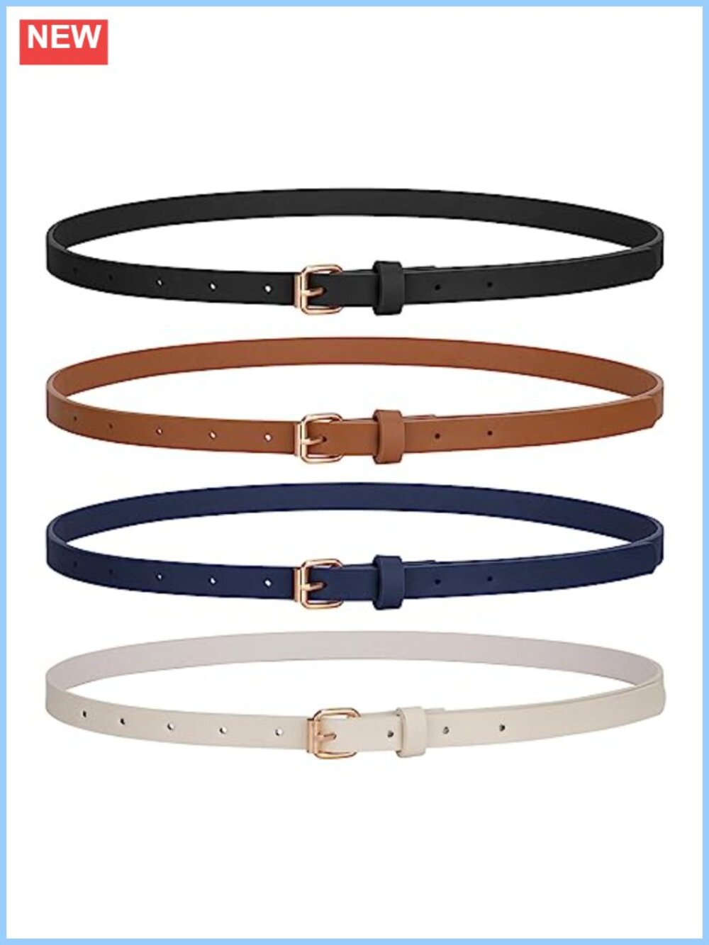4 Pack Women's Skinny Faux Leather Cinch Belts Thin Waist Dress Jeans